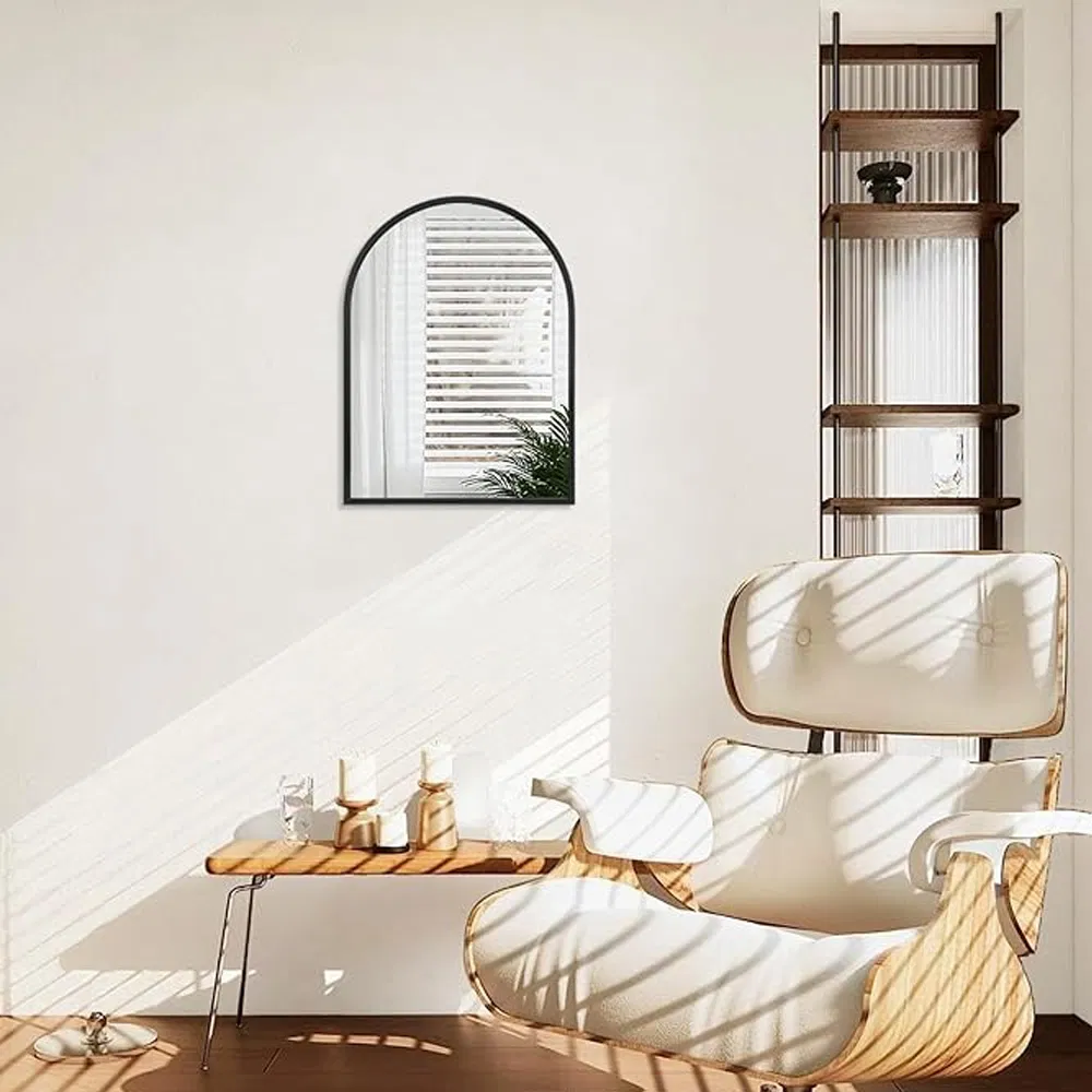 Elegant Black Arched Wall Mirror with Aluminum Frame