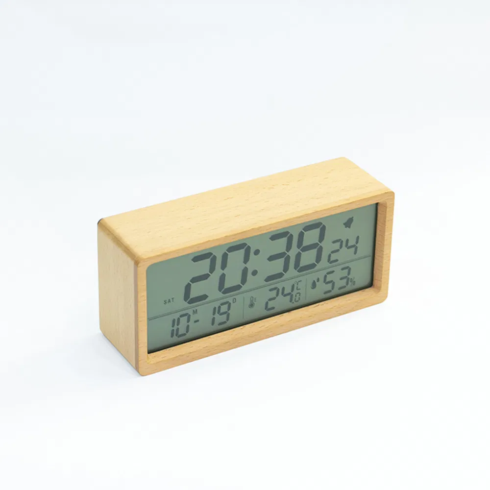 Desk Natural Wood LCD Alarm Calendar Clock Business Gift