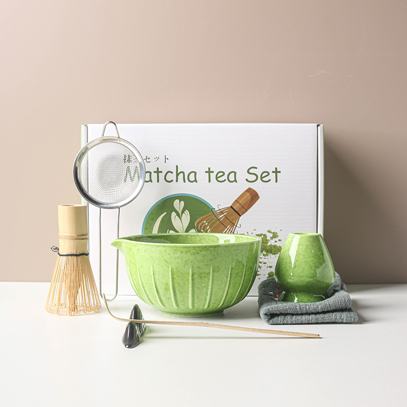Custom Design Matcha Tea Set 4 to 10 Pieces Japanese Matcha Bowl Tea Whisker Standing Bamboo Matcha OEM Set Whisk with Gift Box