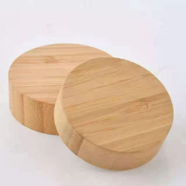 Матовые стеклянные баночки для косметики с бамбуковой крышкой