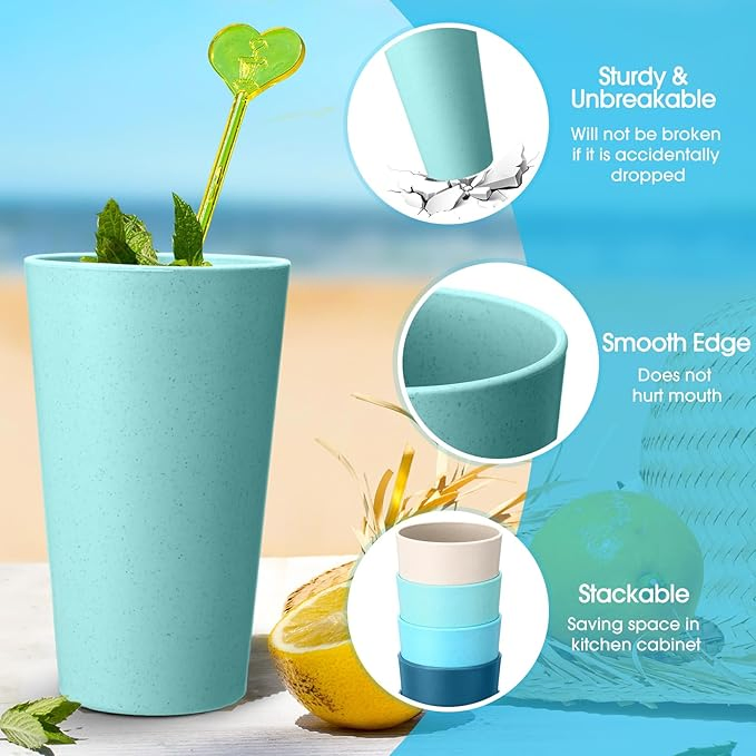 Эко-чашки из пшеничной соломы, 20 унций, набор 4 шт.