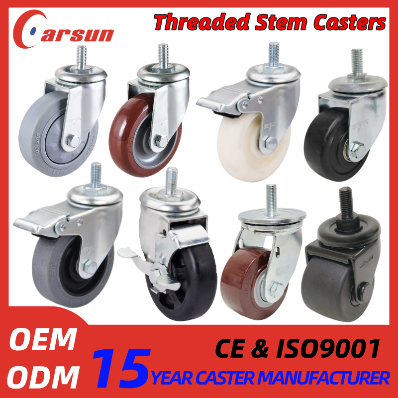 Threaded Stem Casters 3/4/5/6inch PU/TPR/Nylon Wheel Casters for Carts and Medium Duty Equipment