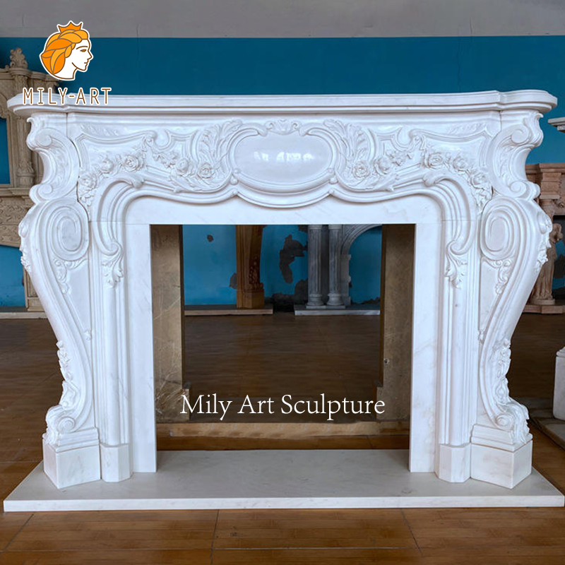 Classic Indoor Natural Stone Fireplace Surround Hand Carved Marble Fireplace Mantel