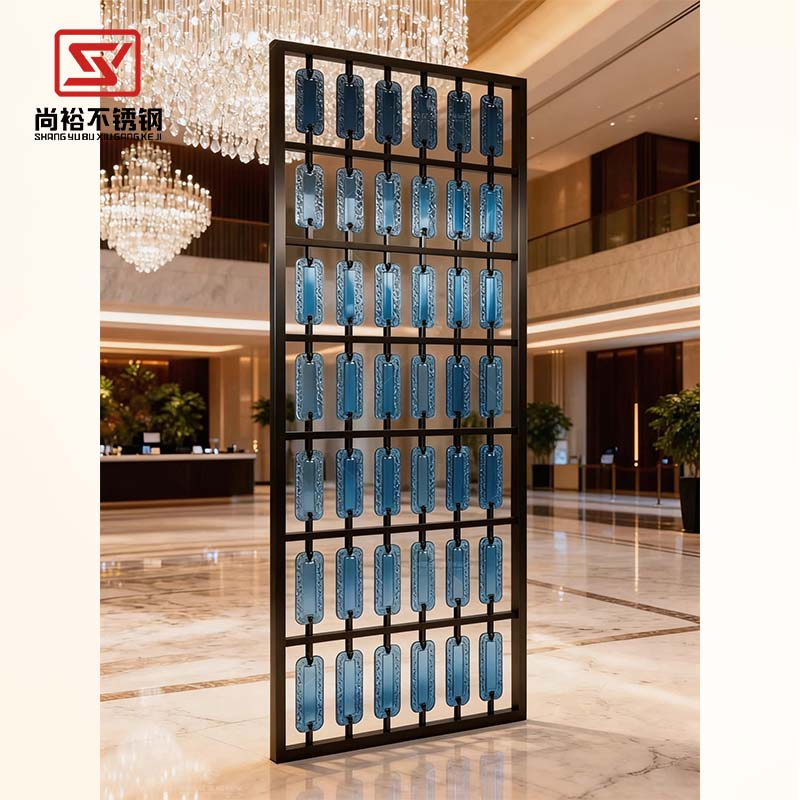 Modern Wavy Glass Room Divider - Stylish Stainless Steel Partition