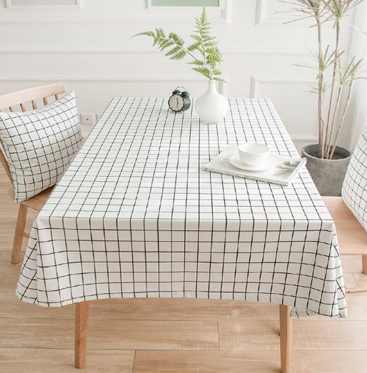 Factory Wholesale Rectangular Decoration Desktop Custom Logo White Check Table Cloth