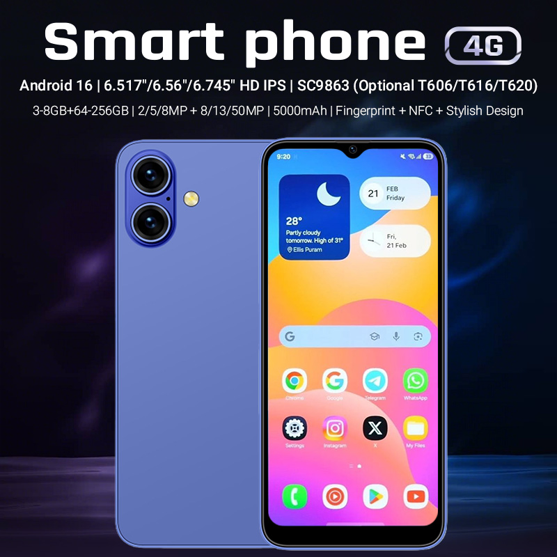 6.5" 4G HD IPS Android16 5000mAh Big Battery Fingerprint NFC Mobile Phone