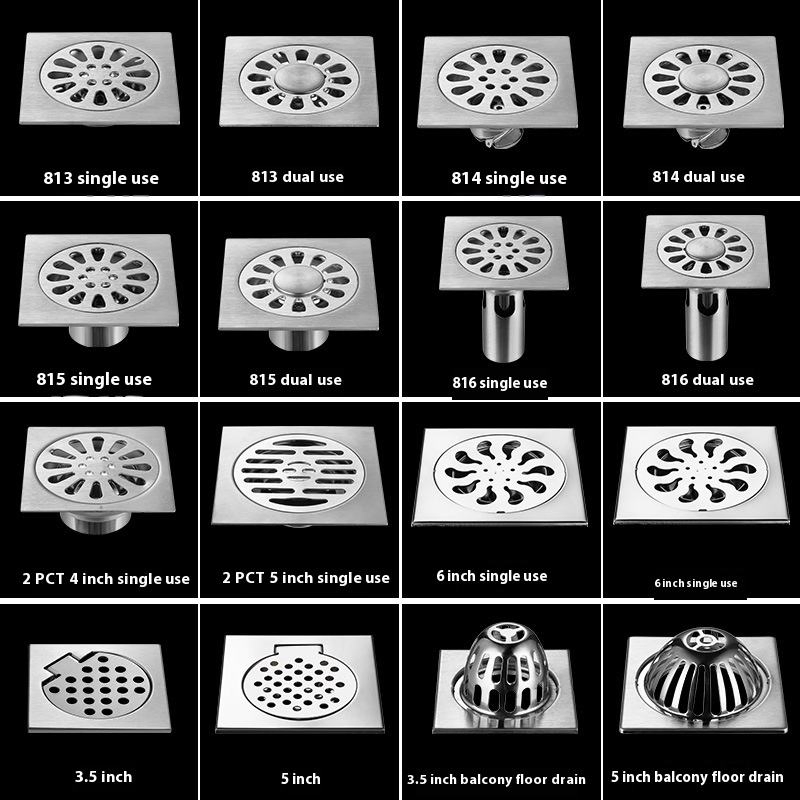 Stainless Steel Square Floor Drain Anti-Odor Design for Bathroom and Kitchen Use