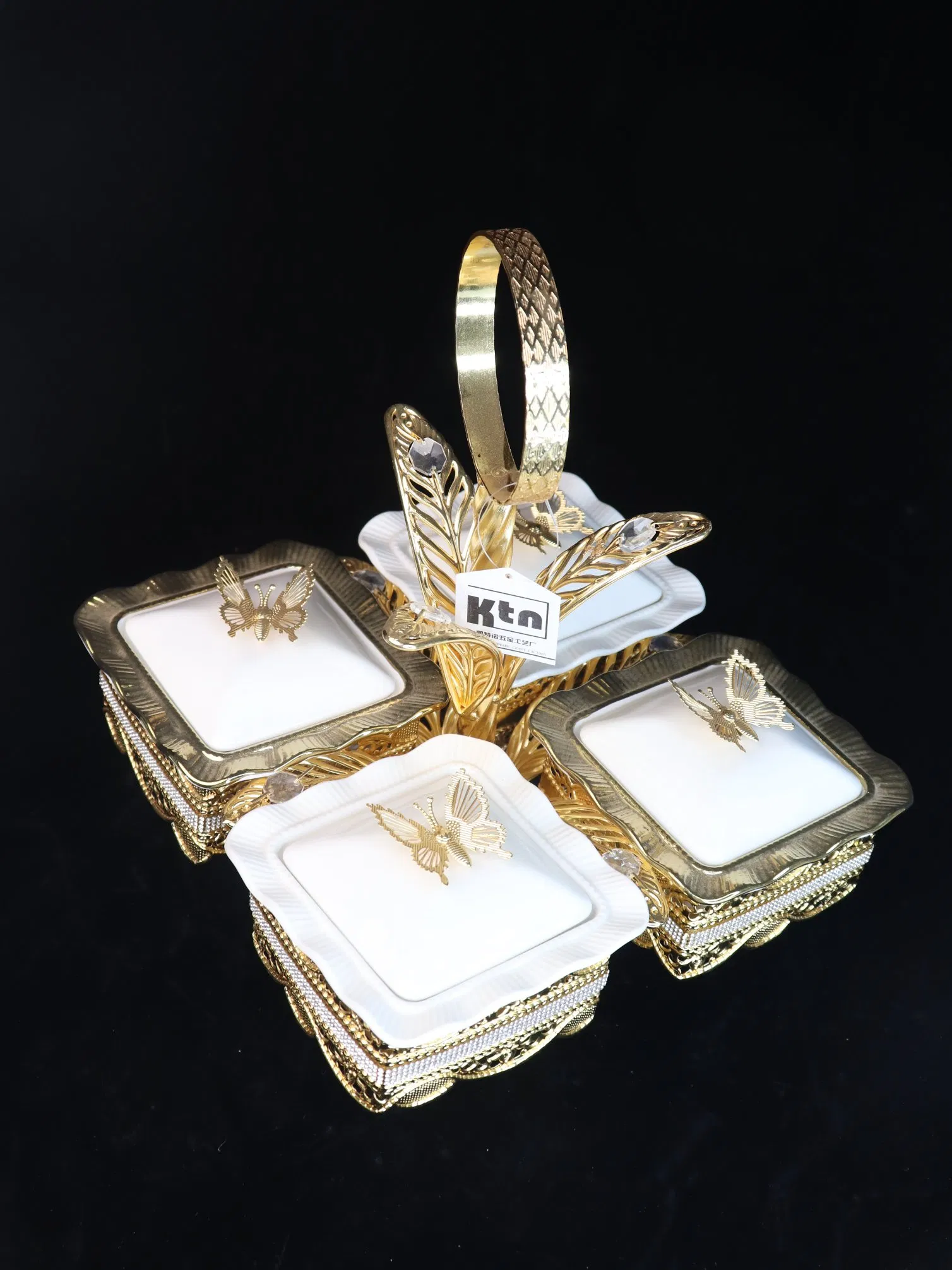 New High-End Gold-Plated Iron Strip with 4 Square Ceramic Bowls