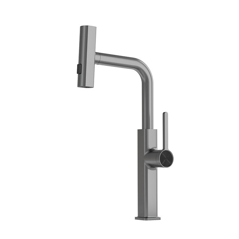 SUS 304 Gun Grey Rainfall Water Column Four Pattern Three-in-One Function Single Hole Single Lever Kitchen Faucet