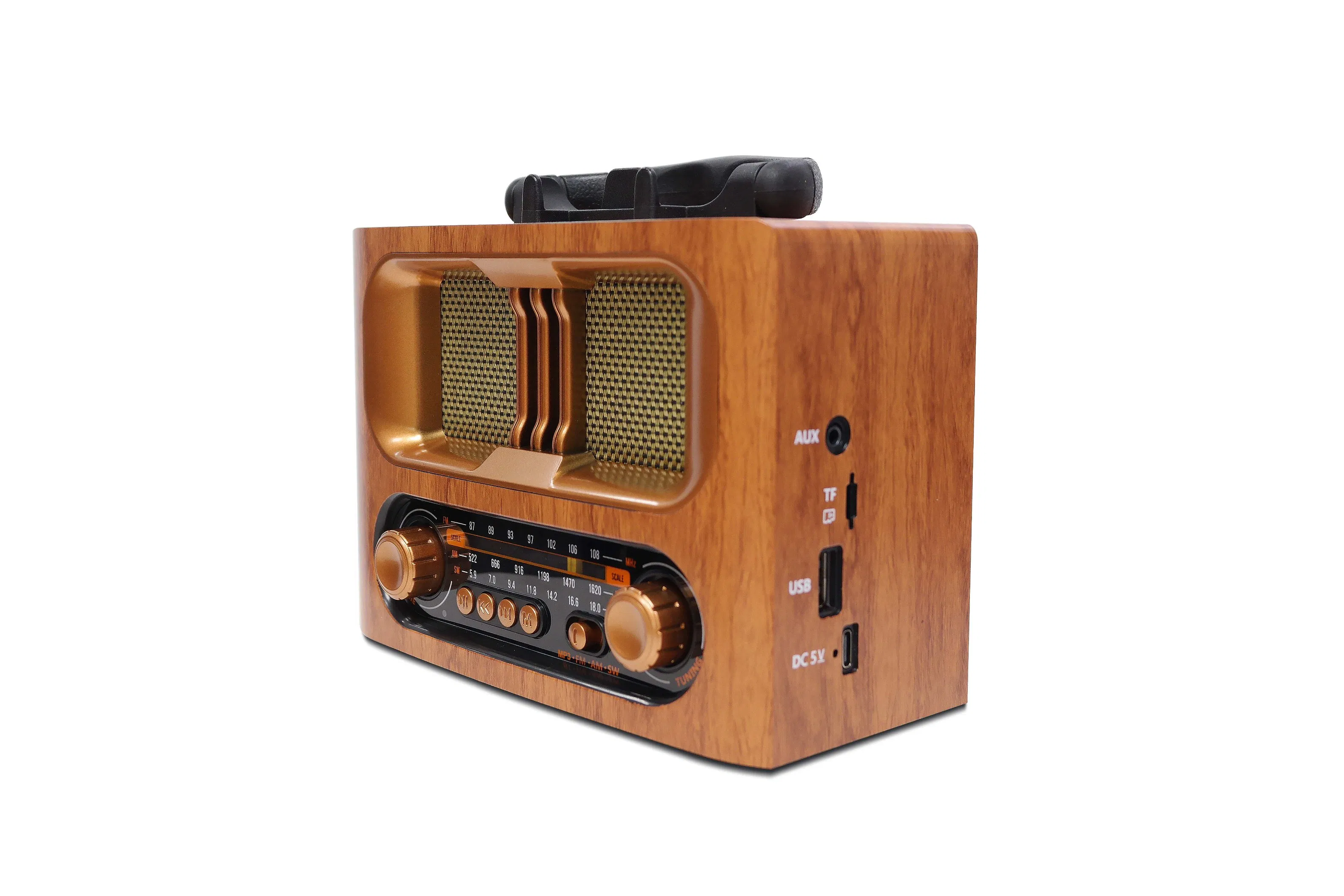 Portable FM Radio 3-Band Am FM Sw Radio, TF Card and MP3 Player, Rechargeable Speaker, Bluetooth Retro Design M-1931bt