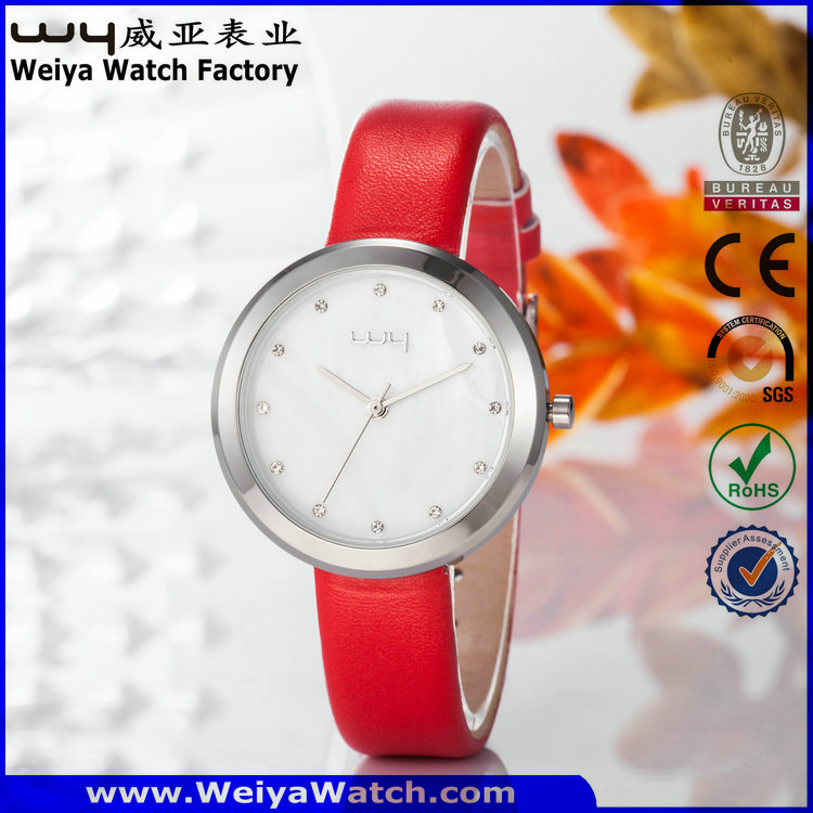 ODM Casual Factory Leather Strap Quartz Ladies Wrist Watch (Wy-060C)