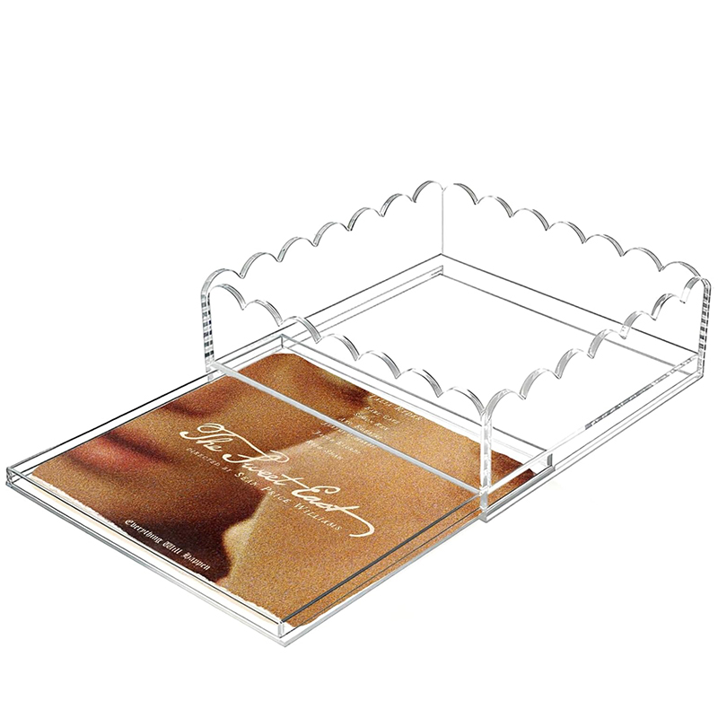 Acrylic Tray Photo Display with Scalloped Edge for Home Decor