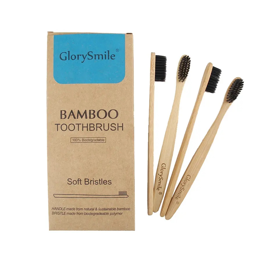 Biodegradable Natural Wood Handle Hotel Adult Charcoal Bamboo Toothbrush