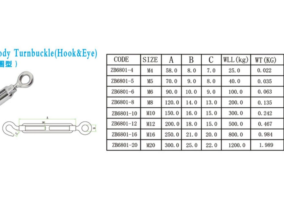 Turnbuckle Hooks Stainless Steel with Double Hook Rigging Hardware