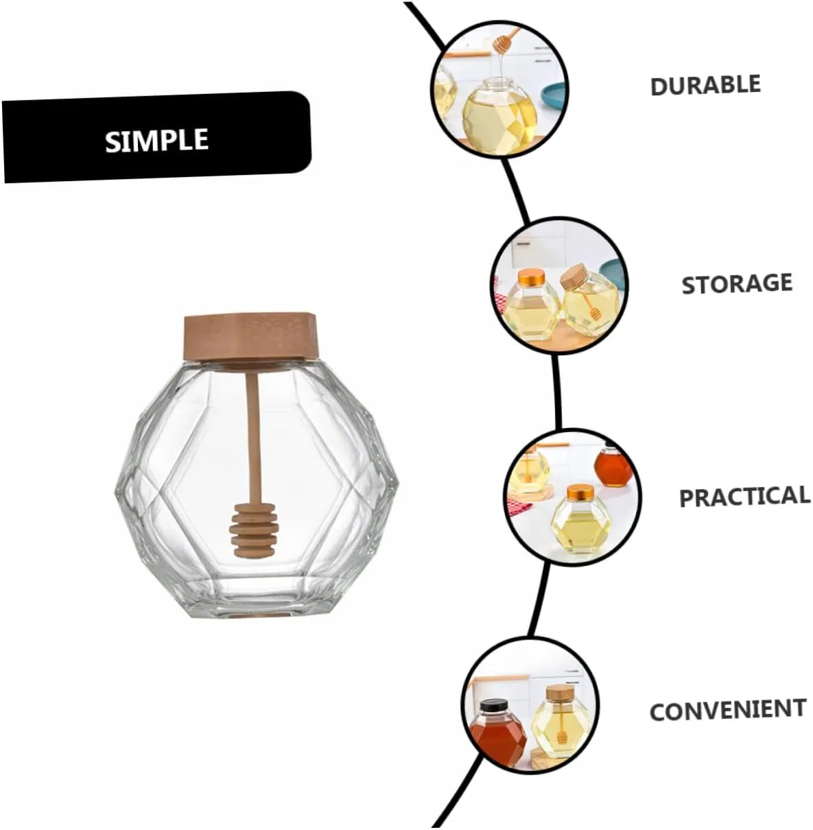 Банка для меда с деревянной ложкой и пробковой крышкой
