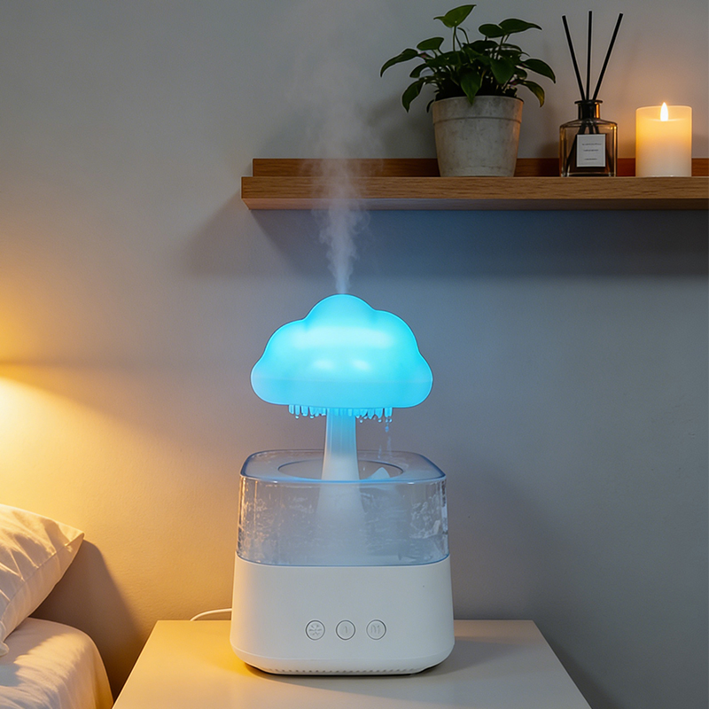Cute Cloud Rain Drop Humidifier with RGB LED Night Light - Portable USB Air Humidifier for Bedroom/Office/Home Decor