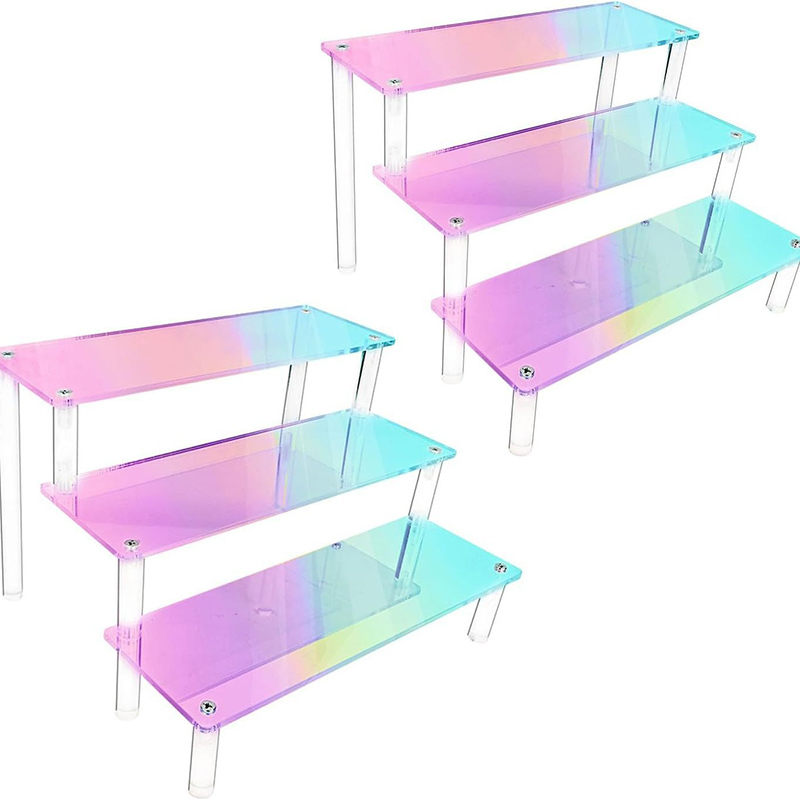 3-Layer Rainbow Colored Acrylic Display Shelf Cupcake Perfume Risers for Hotel