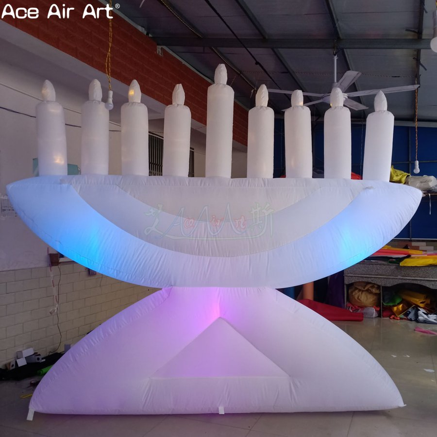 3X2.5m Inflatable Hanukkah Menorah with Colored Lights, Customizable Patterns and Text