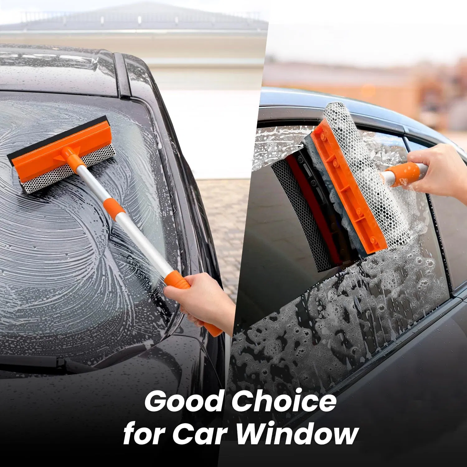 Squeegee for Window 2-in-1 Window Cleaner Sponge and Soft Rubber Strip with Telescopic Extension Pole Window Washer for Shower, Car Cleaner