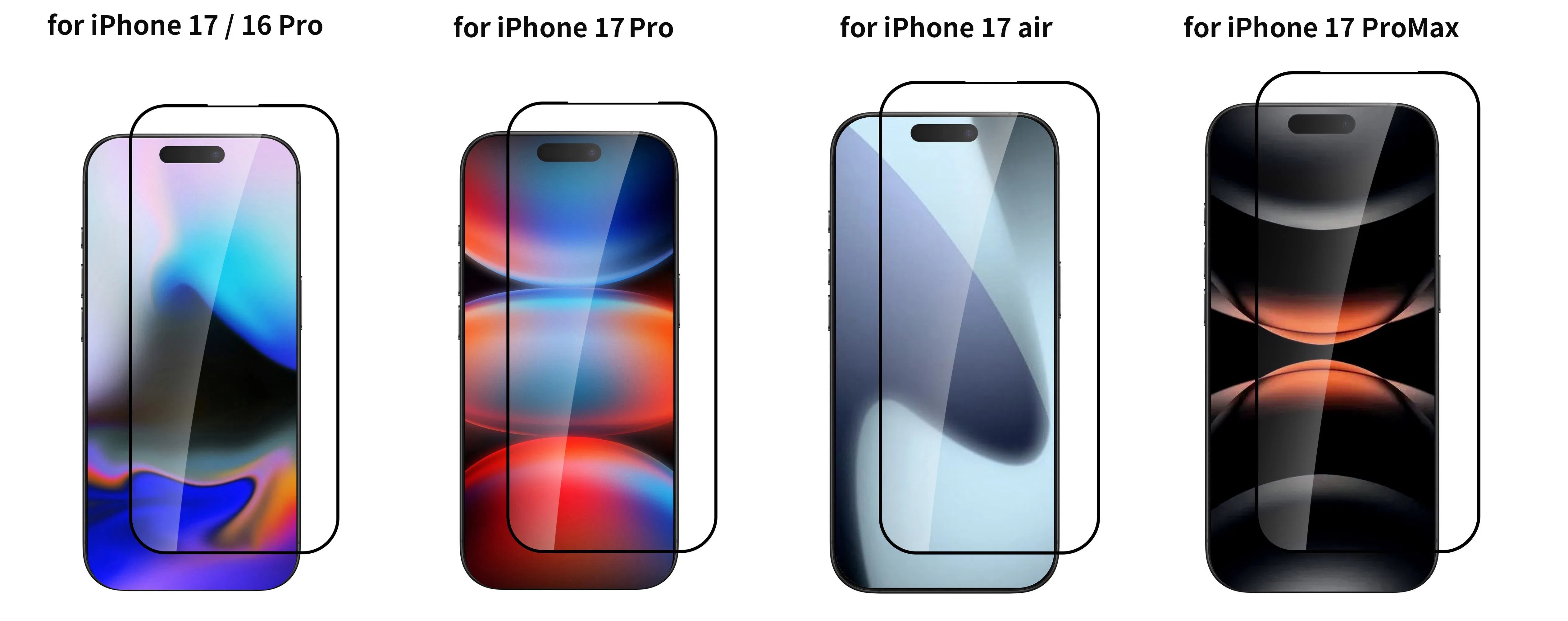 Защитное стекло 2.5D для iPhone 14-17 Pro, 9H, черная рамка