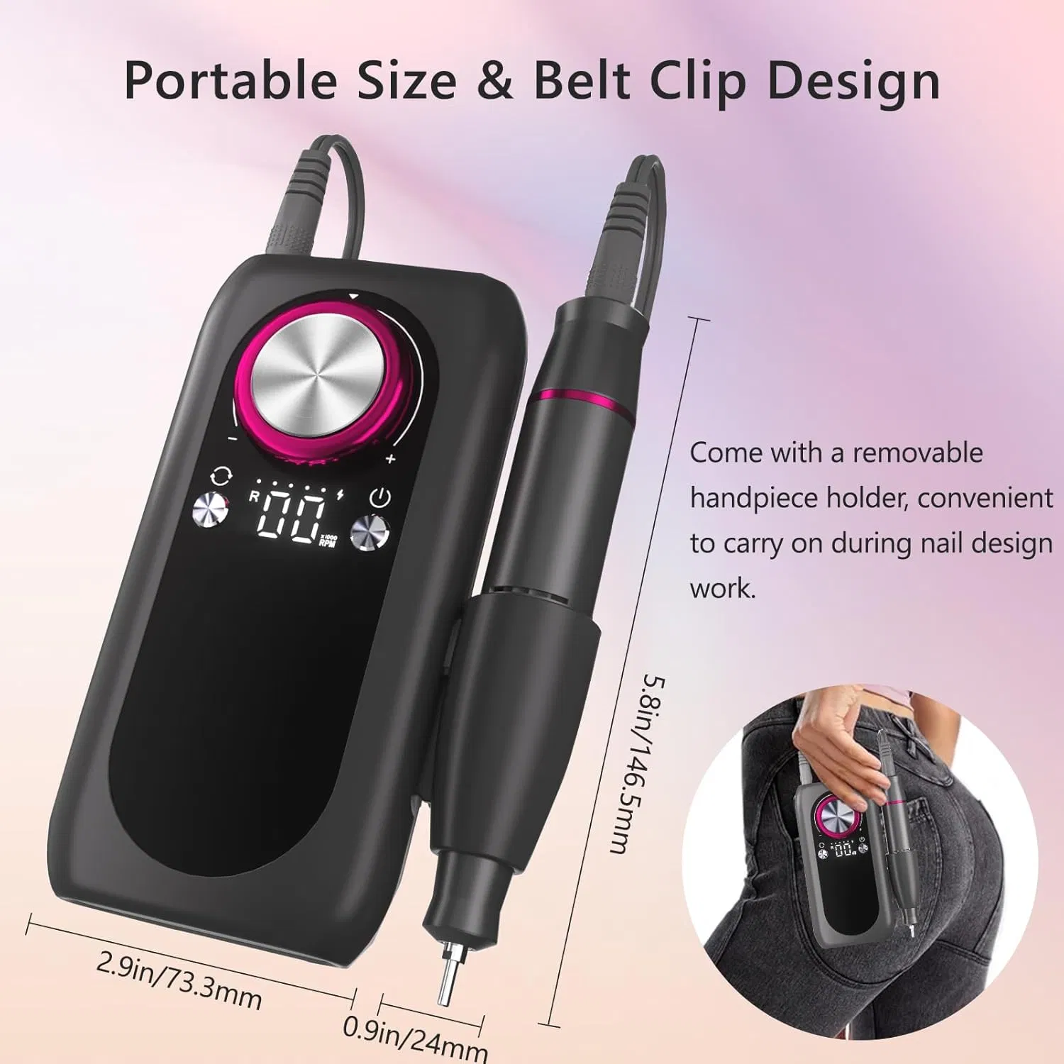 35000rpm Rechargeable Nail Drill, Professional Acrylic Gel Nails Remover with Drill Bits, Portable Manicure Supplies