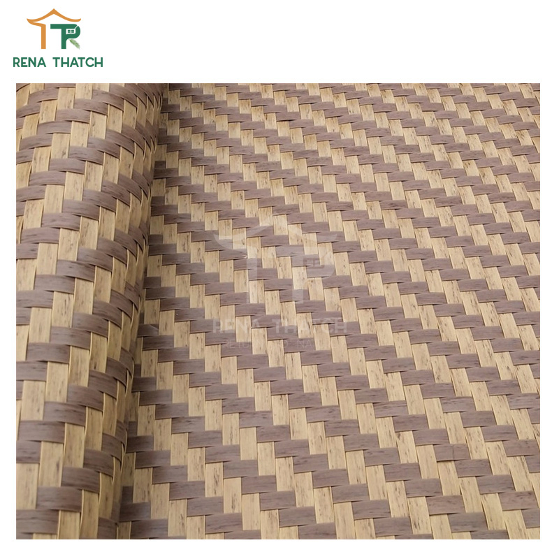 Natural Looking PE PVC Rattans Herringbone Weave Synthetic Artificial Bamboo Mat Rattan Cane Webbing