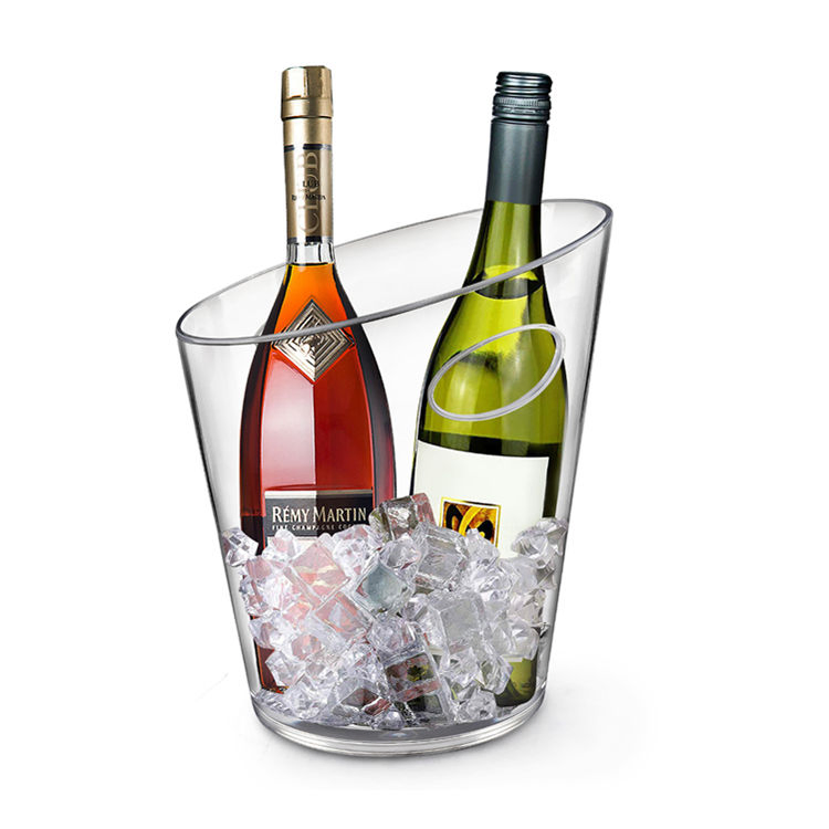 Transparent Wine Champagne Beer Plastic Ice Bucket with Handles Large Ice Buckets Ice Cooler for Party