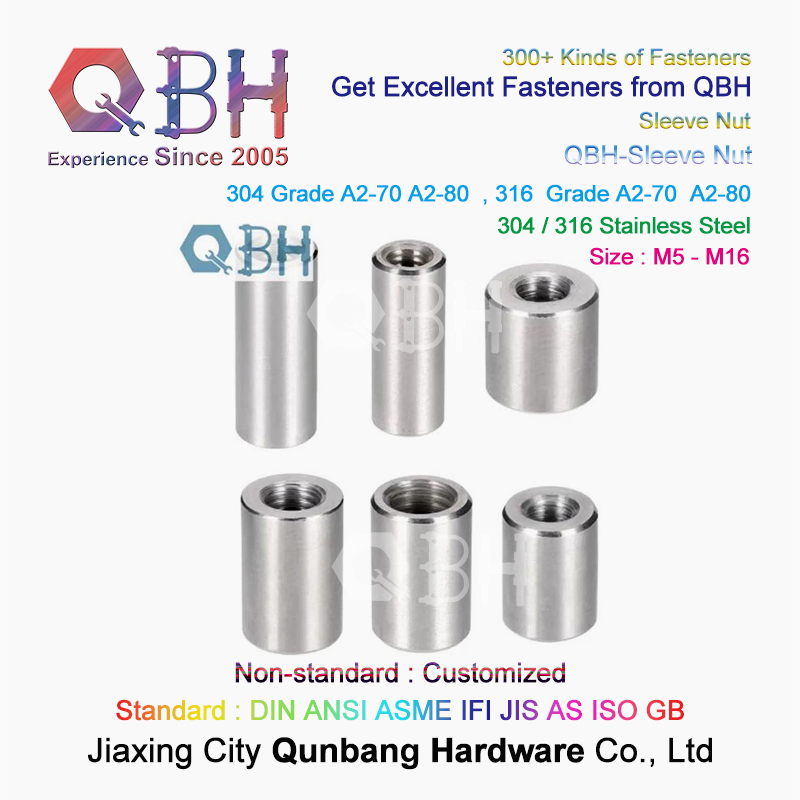 Qbh Custom-Made OEM ODM Carbon Steel/Stainless Steel Double Thread Sleeve Barrel Nut Round Turnbuckles