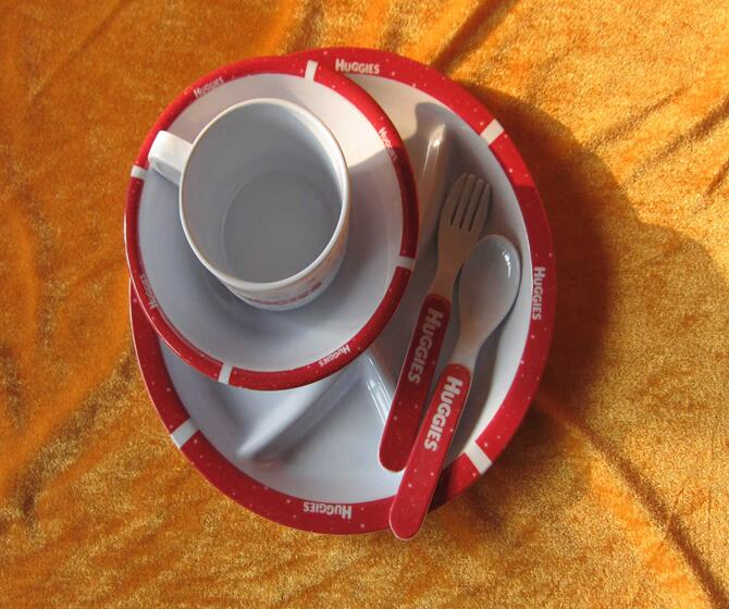 100% A5 Melamine Plate Cup Bowl Spoon Fork 5PCS Children Tableware Set for Kids