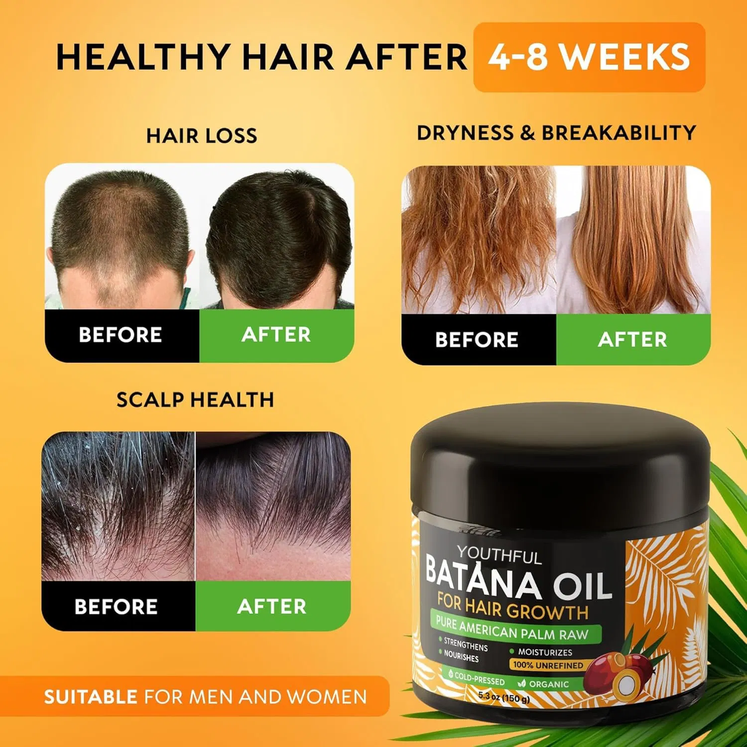 100% Raw & Organic Hair Oil Enhances Hair Thickness Prevents Loss