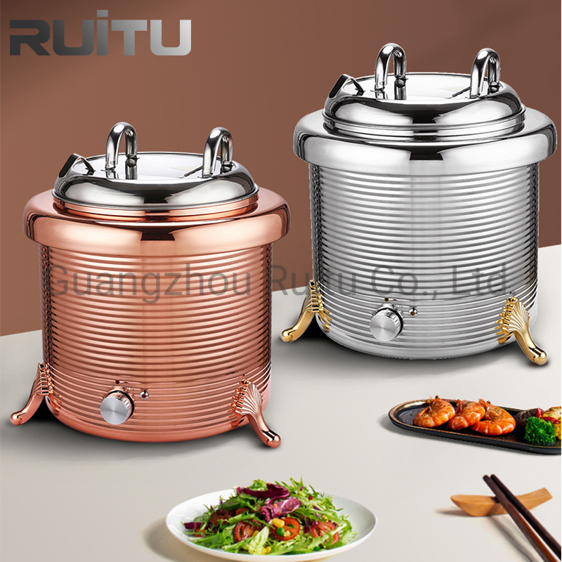 Restaurant Supplies Tableware Chaffing Dish Soupe Serveur Tureen Ladle White Stainless Steel Restaurant Station Black Fancy Buffet Soup Bowl Warmer