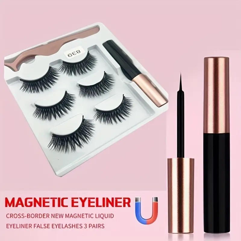 Magnetic Eye Lash Set with Eyeliner Natural Curl C Type, No Glue Required, Cat Eye Effect with Tweezers