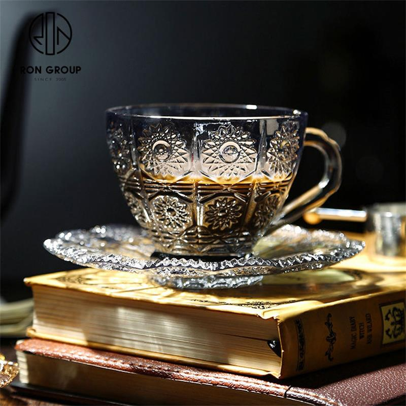 Hot Selling Premium Drinkware Printed Cappuccino Cafe Water Tea Glass Cup for Coffee Shop Restaurant
