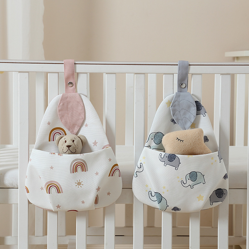 Stylish Cotton Baby Crib Organizer Bag for Diapers and Essentials