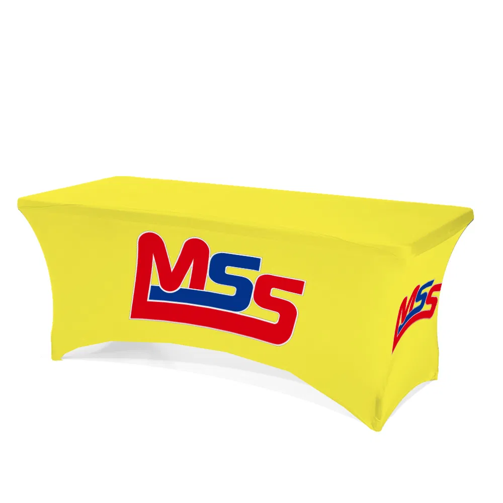 Custom Print 5FT 6FT 8FT Stretch Table Cover Fitted Draped Logo Trade Show Tablecloths Throw Runner Table Cloths