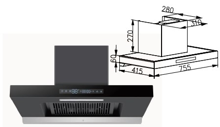 700mm Black Range Hood for Kitchen Kc10A Strong Suction