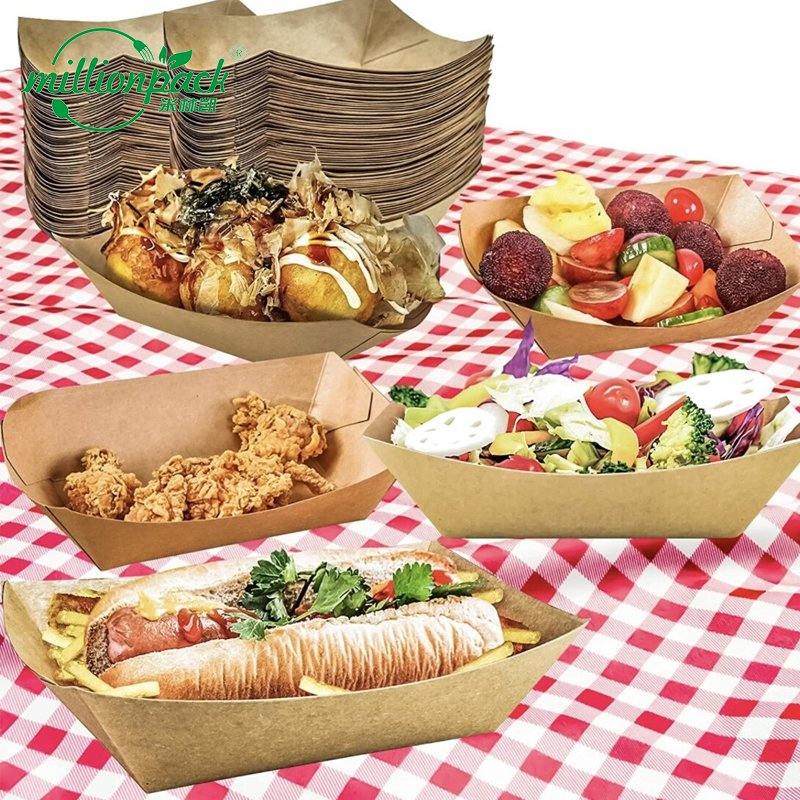 Heavy Duty Disposable Kraft Food Tray for Burgers Fries and Hot Dog Stands