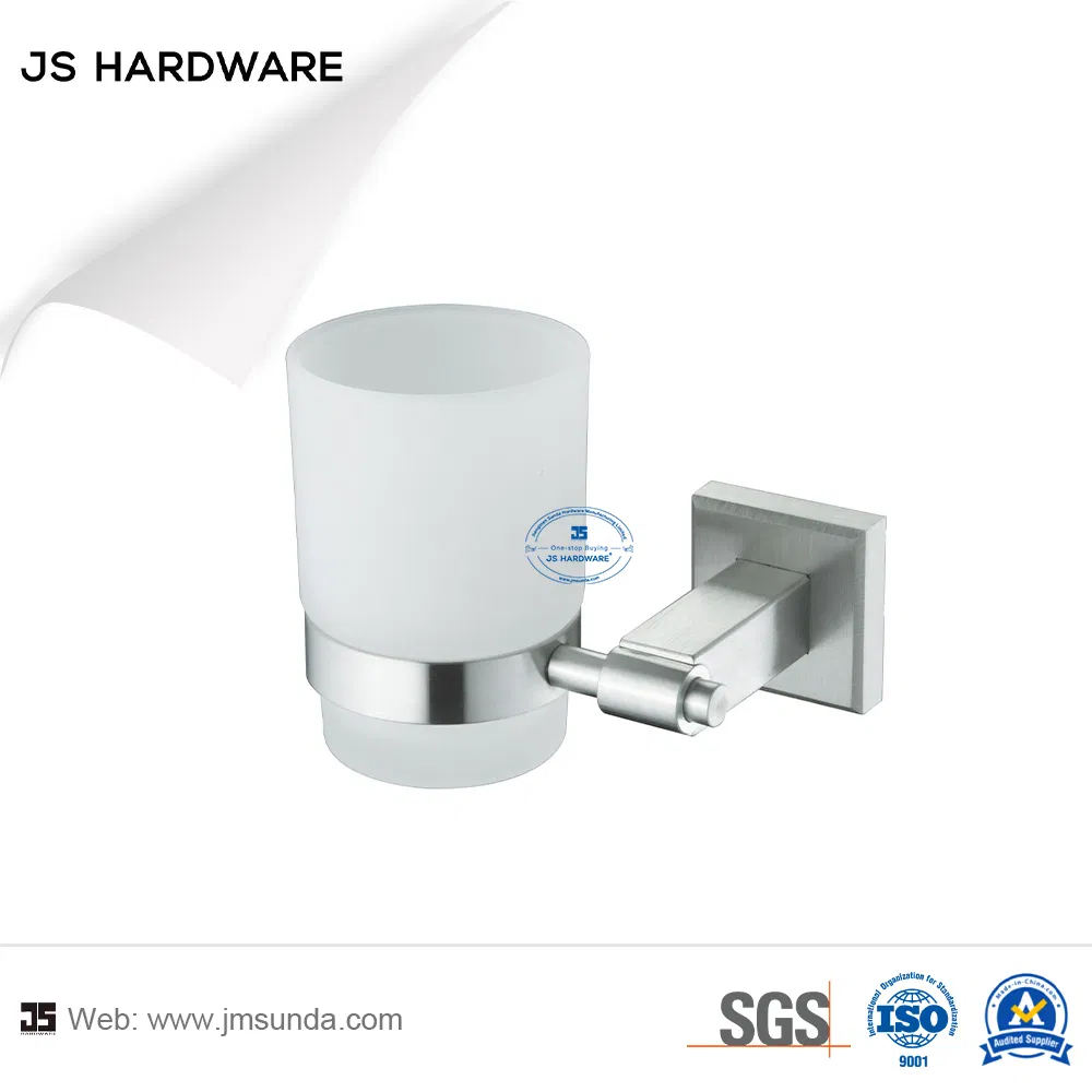 Easy Install Square Base Stainless Steel Satin Glass Tooth Brush Tumbler Holder