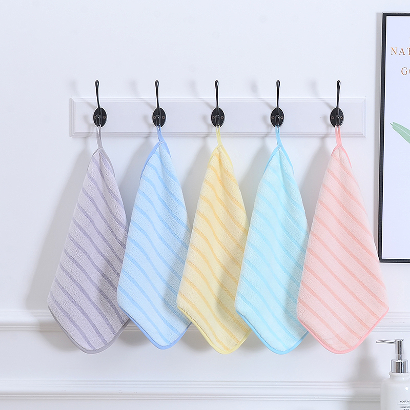 Good Quality Wholesale Cheap Price Quick Drying Absorbent Soft Comfortable Microfiber Coral Fleece Stripe Hotel Bathroom Towel Set