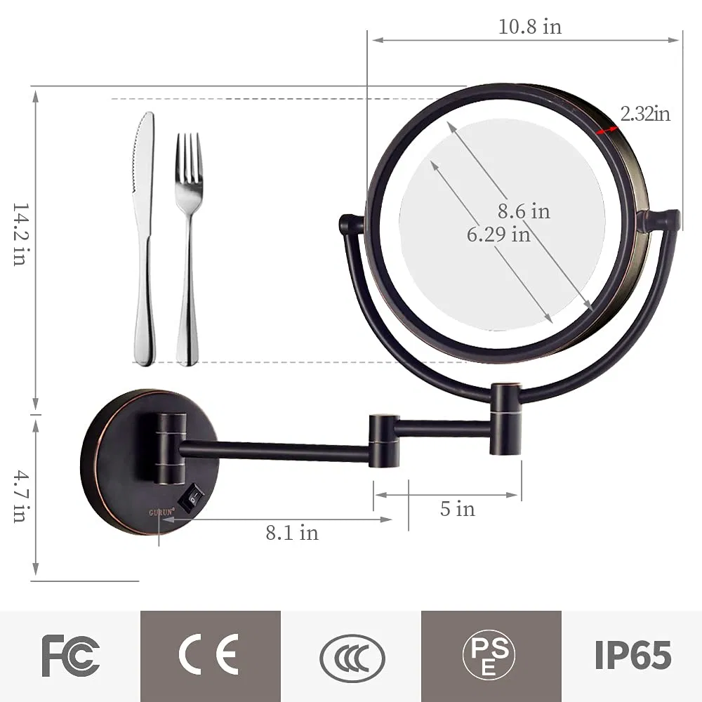8.5 Inch Magnifying Makeup Mirror with 3 Tones LED Lights Double Sided Vanity Mirror for Bathroom with 10X Magnification