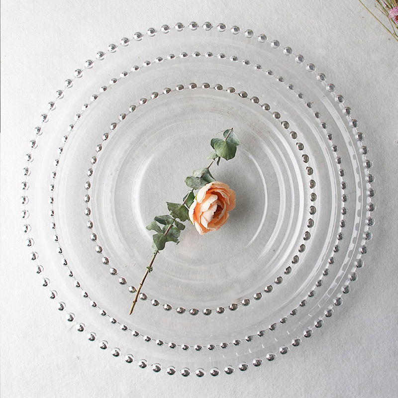 Silver Gold Rim Clear Glass Plates Set for Hotel Dinnerware