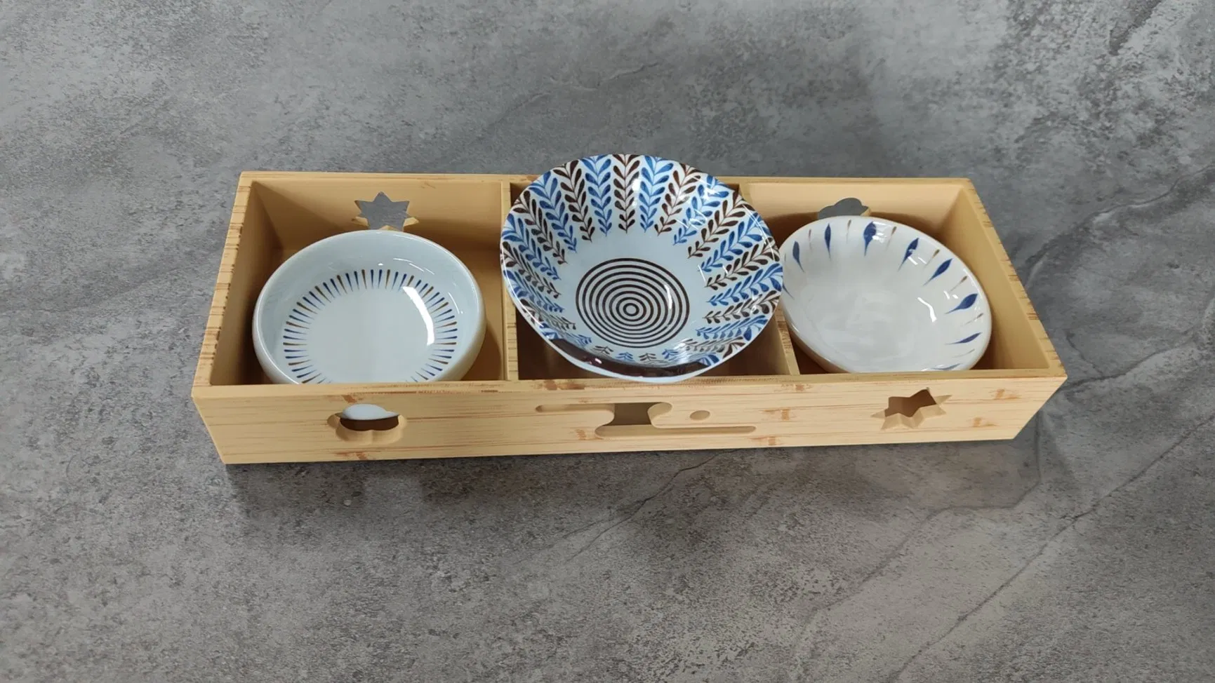 ABS Resin Wood Grin Pattern Japanese Restaurant Chinese Hot Pot Dessert Side Dishes Seving 3 Grids Snack Box