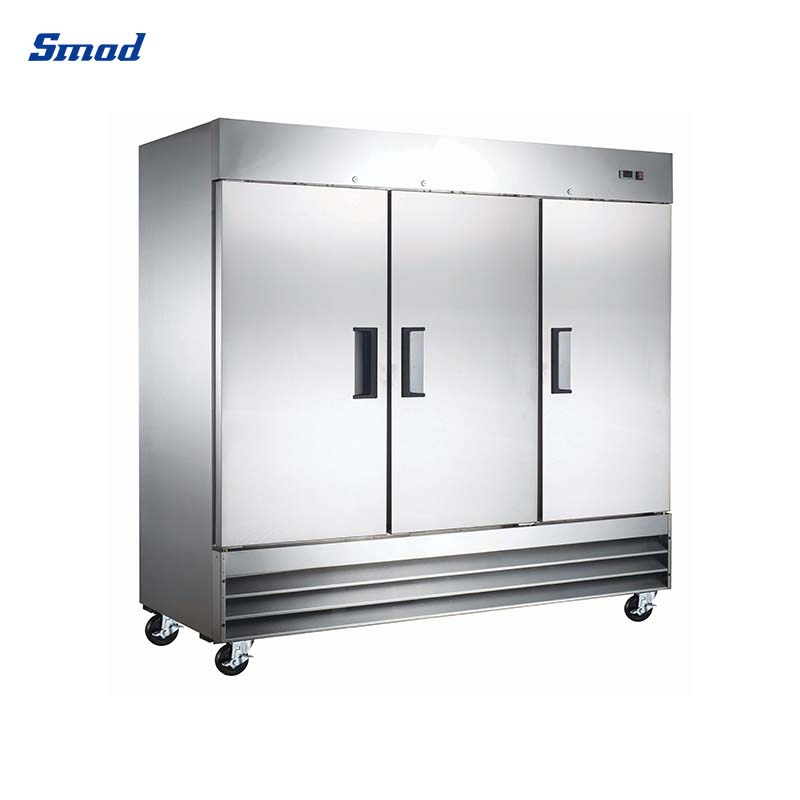 Wholesale Fan Cooling Restaurant Inverter Compressor Side Double Door Stainless Steel Display Cooler Upright Commercial Showcase Refrigerator for Kitchen Use