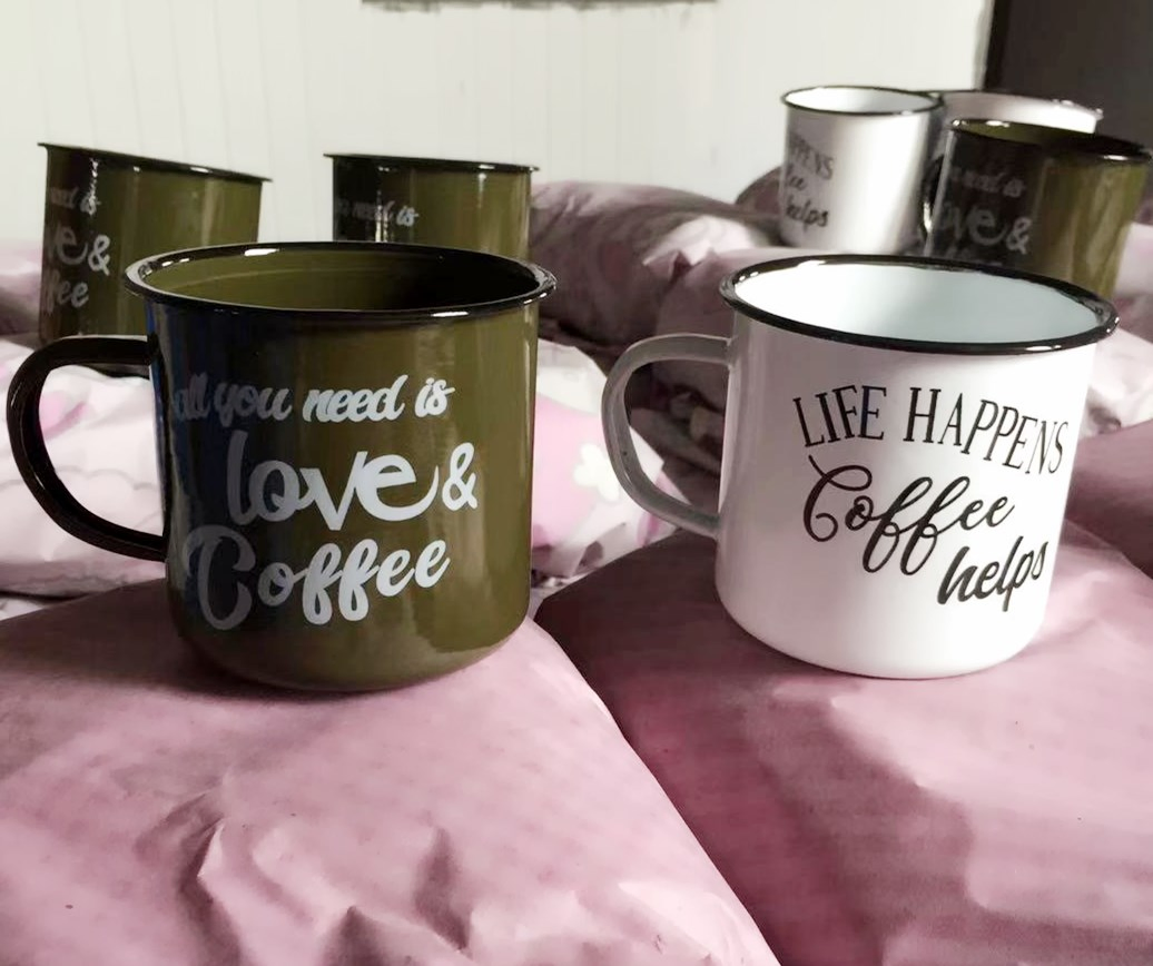 High Quality Carbon Steel Enamel Customized Coffee Mug in Dark Color