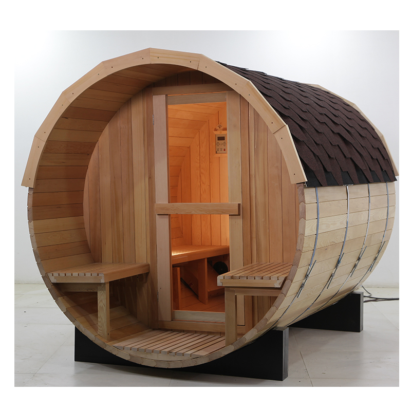 Heat Treated Wood 6 People Lay Down Barrel Outdoor Sauna Rooms Garden with Wood Burning Stove
