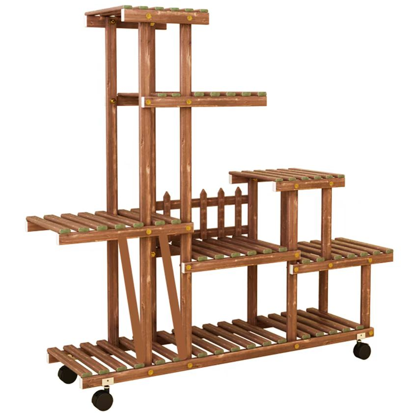 Bulk Supply Elegant Garden Portable Wooden Flower Stand Shelf