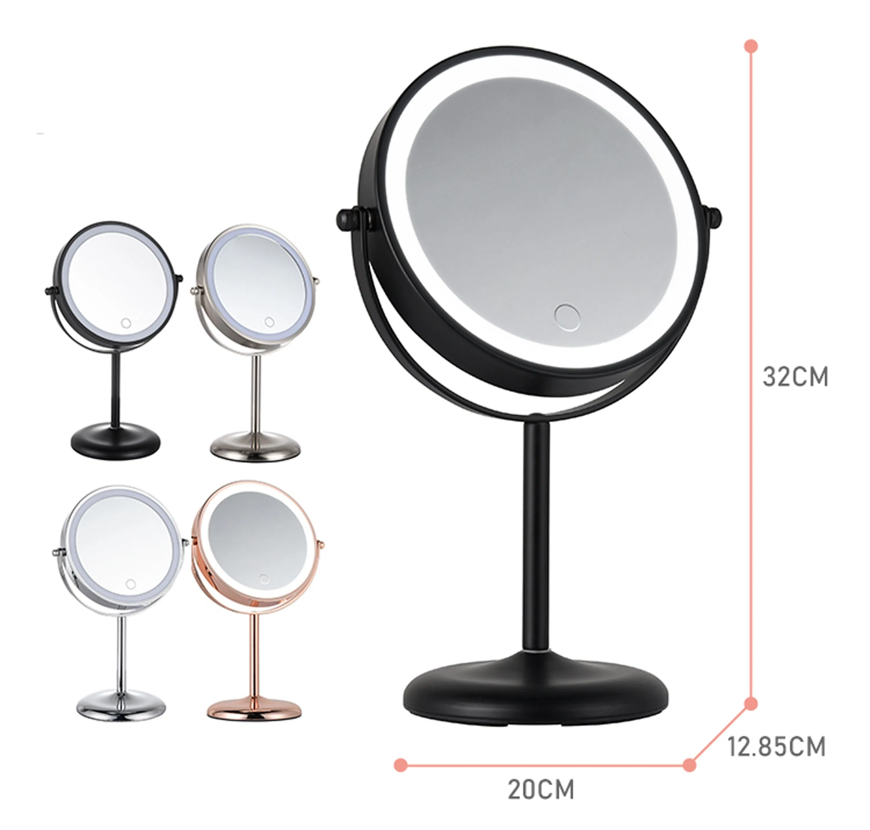 Rechargeable Li-ion Battery 3000-6500K Iron Round LED Dressing Touch Dimmer Makeup Mirror