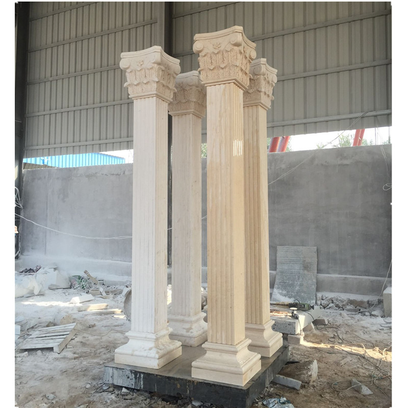 Hand Carving Yellow Marble Lady Statue Columns for Building Construction