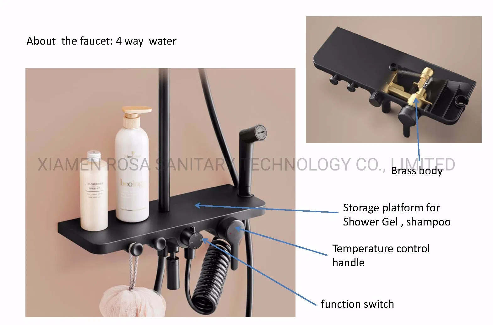 Душевой смеситель с полкой и тропическим душем
