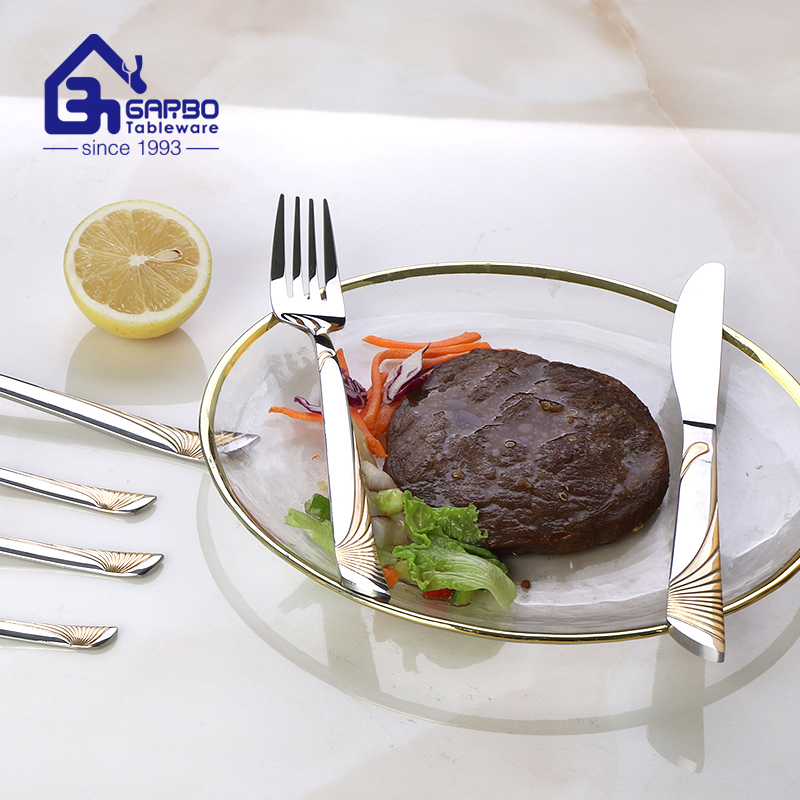 Silver 201 Stainless Steel Cutlery with Gold Plated Handle Fruit Knife Kitchen Utensils Wholesale Flatware